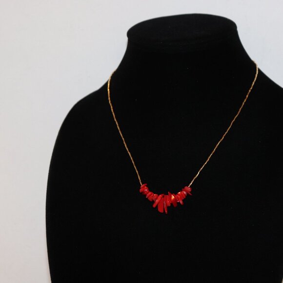 NWOT Liquid gold and coral beaded necklace 18" - Picture 5 of 6